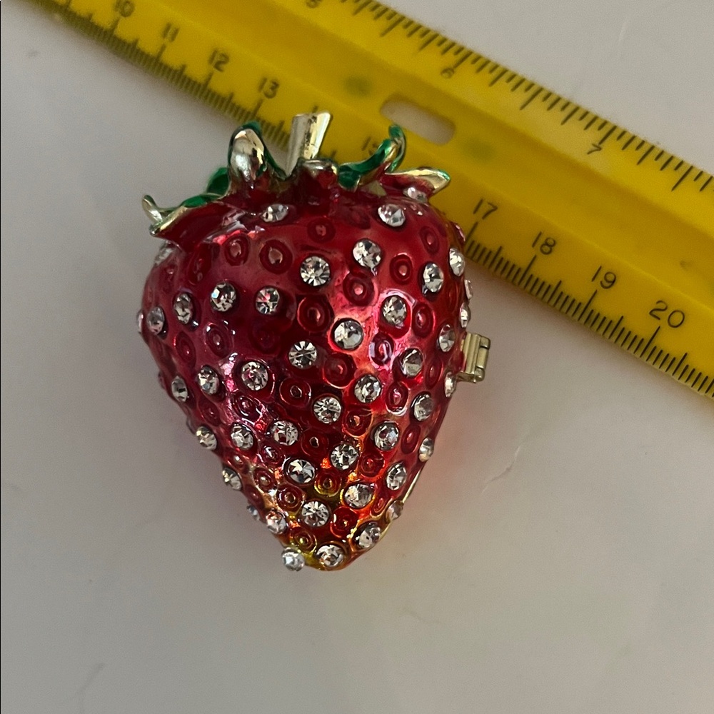 Enamel Strawberry rhinestone trinket box.